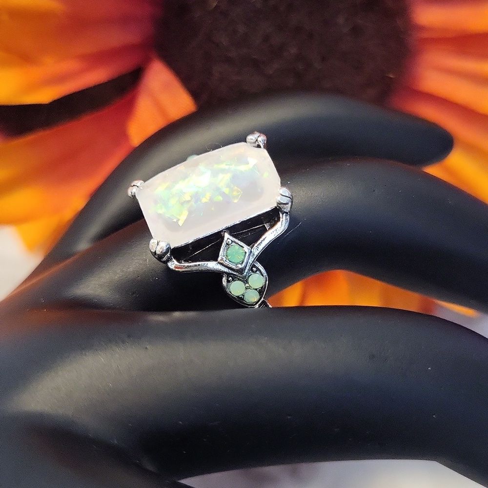 Rectangle White Opal Antique Silver Rings - Picture 4 of 12